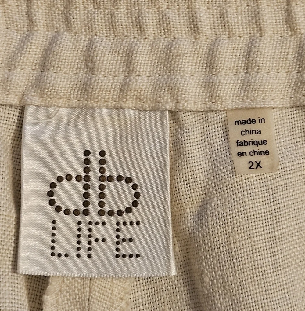 dbLife Womens Vintage Cream Linen Pants Wide Leg High Rise Flat Front Sz XL EUC